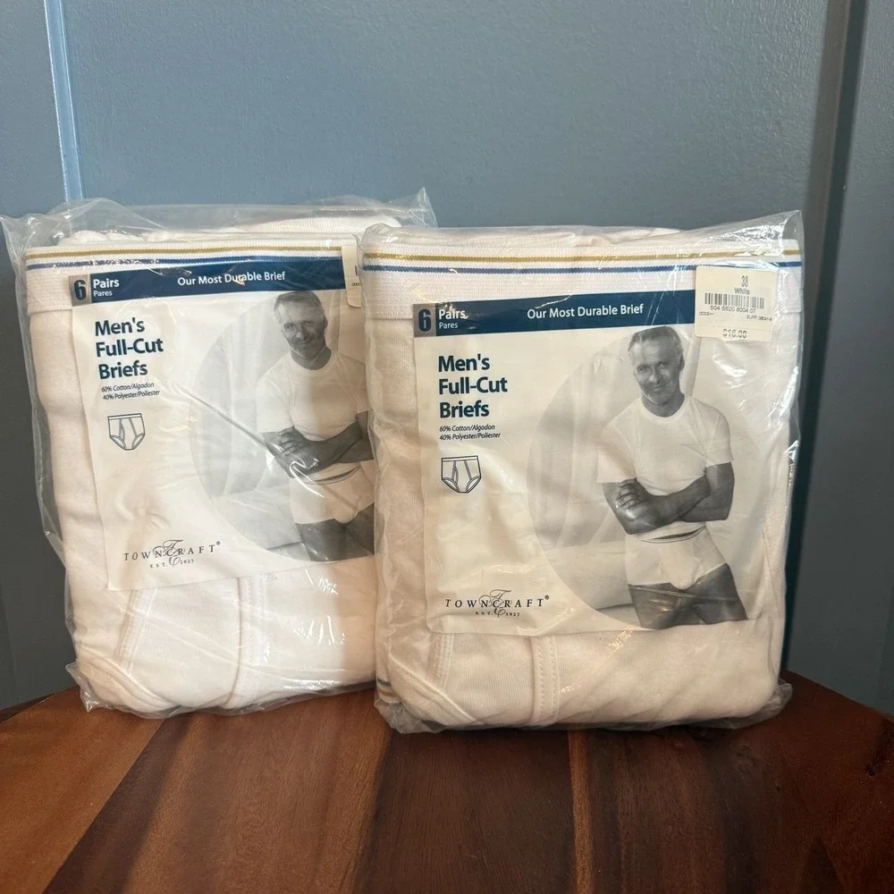 Vintage Towncraft JCPenney Men's Full-Cut Briefs Size 38 (6 Pack x 2) White New